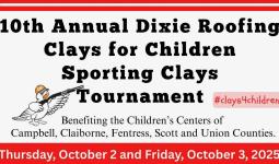 10th Annual Dixie Roofing Clays for Children Sporting Clays Tournament to be held on October 2 and 3, 2025.