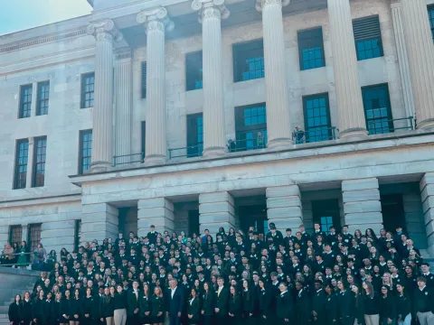 Governor Bill Lee (center, bottom row) a former 4-H member himself, spoke to student 4-H leaders from all over the state about a bill he is proposing to fund more 4-H and FFA camps across the state.