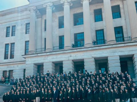Governor Bill Lee (center, bottom row) a former 4-H member himself, spoke to student 4-H leaders from all over the state about a bill he is proposing to fund more 4-H and FFA camps across the state.