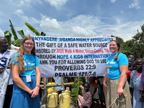 Melanie and Amber Hurst at Panyandere well dedication. Photo credit: Hope 4 Kids International