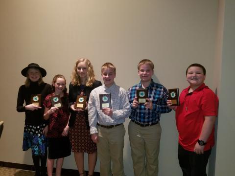 First Place Winners left to right: Meradeth Whitley (6th), Gracie Tindell (5th), Allyson Hanna (11th), Kaleb Hanna (9th), Travis Hanna (7th), and Hayston Henry (5th)