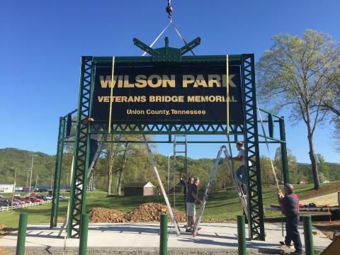 Veterans Bridge Memorial and new sign at Wilson Part.  A project spearheaded by Preservation Union County.