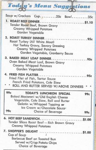 Kresge's Menu