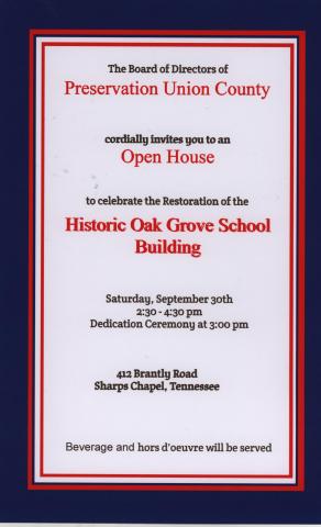 Oak Grove is located at the intersection of David and Brantley Roads in Sharps Chapel.