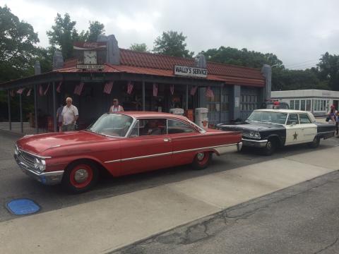 1961 Ford Starliner in front of Goober's Filling Station in Mt. Airy, NC.